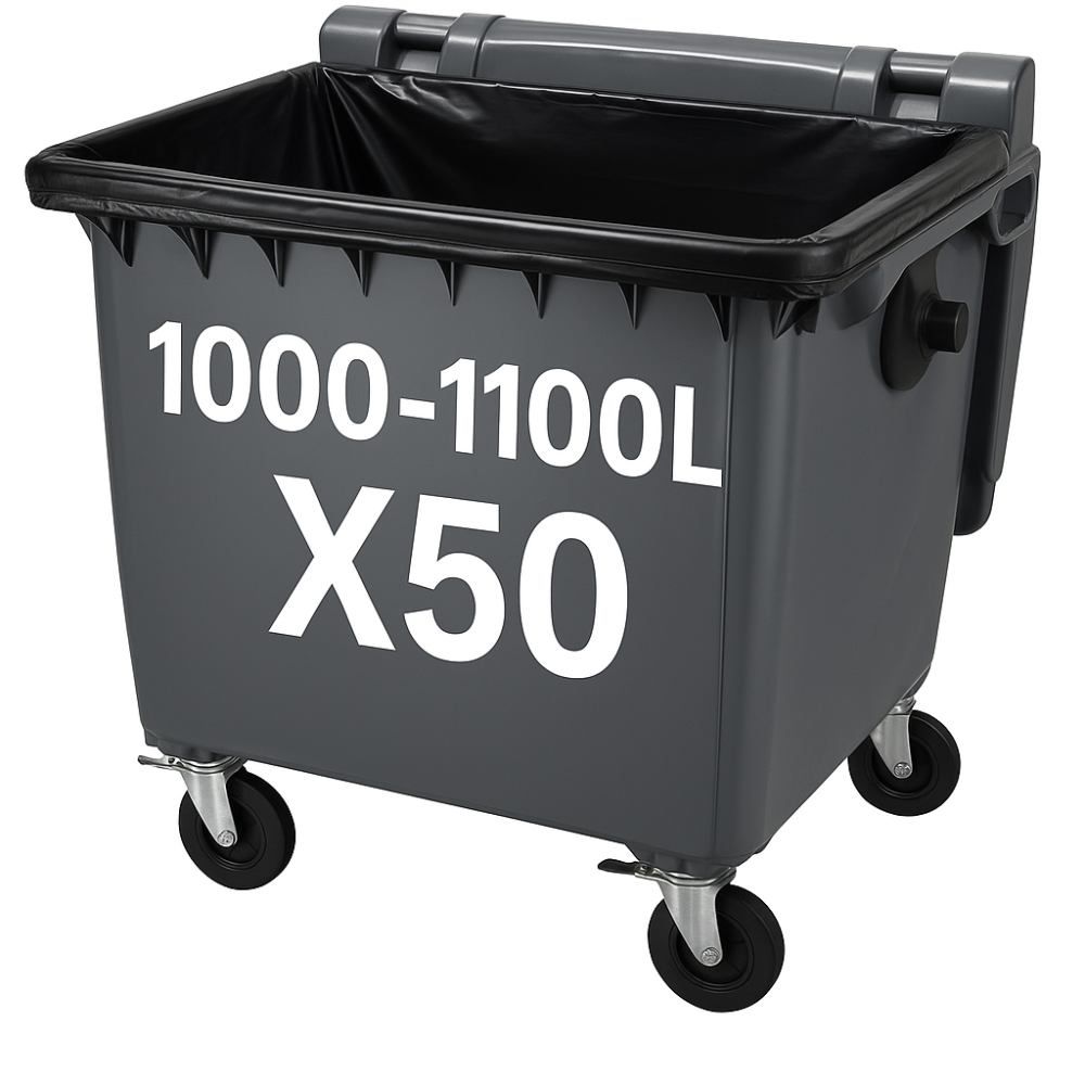 Housse pour conteneur - 1000/1100L - Noir - 50 sacs - 30µ