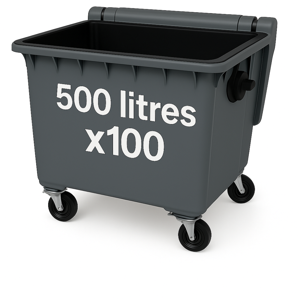 Housse pour conteneur - 500L - Noir - 100 sacs - 30µ