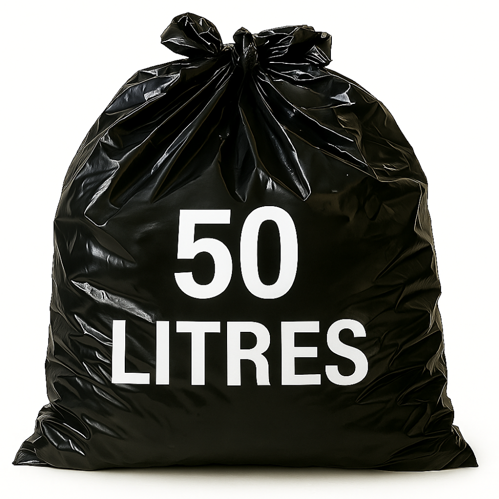 Sac poubelle à lien coulissant - 50L - Noir - 250 sacs - 28µ
