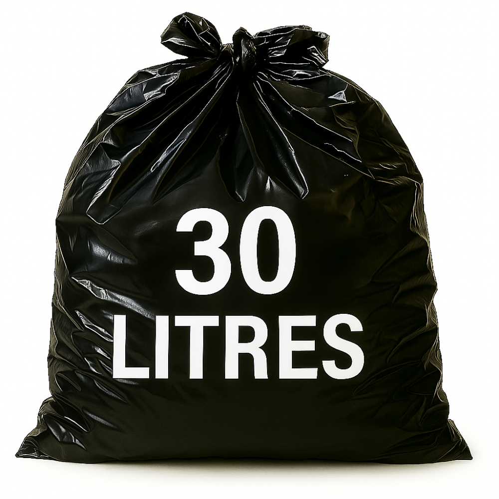 Sac poubelle à lien coulissant - 30L - Noir - 500 sacs - 23µ