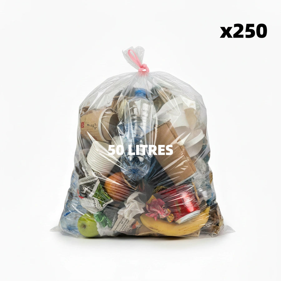 Sac poubelle - 50L - Premium - Transparent - 250 sacs - 20µ