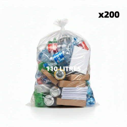Sac poubelle - 110L - Transparent - 200 sacs - 40µ