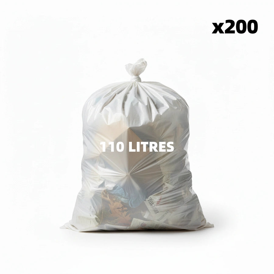 Sac poubelle - 110L - Blanc - 200 sacs - 40µ
