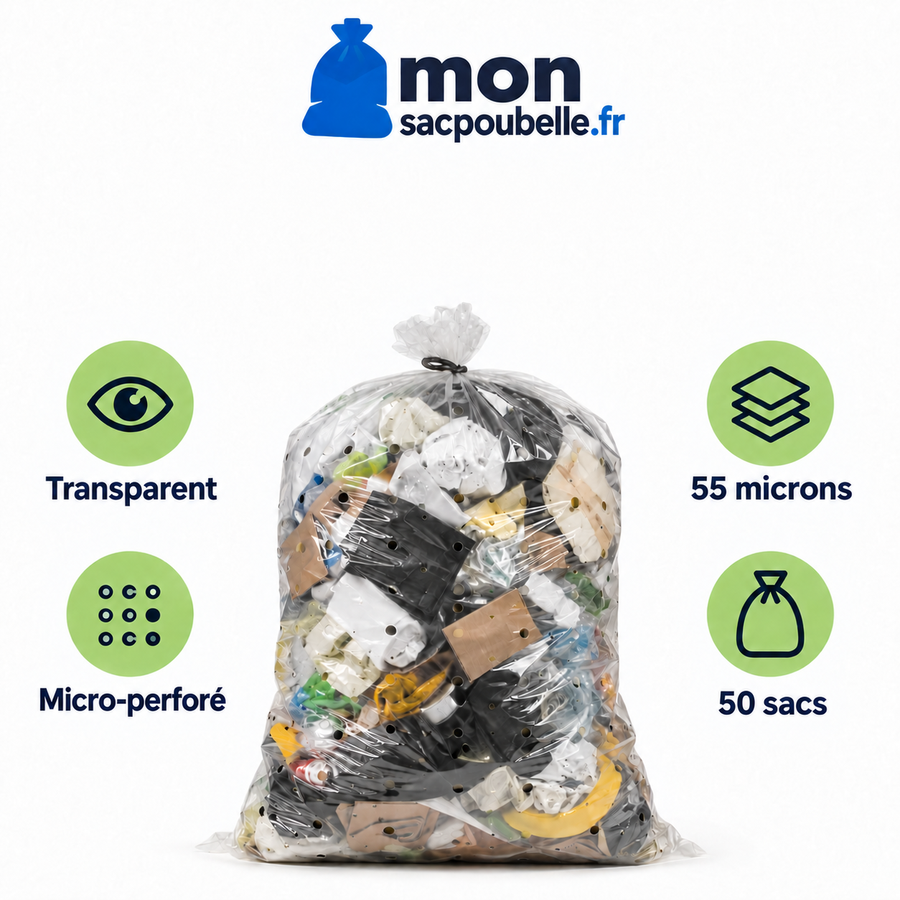 Housse pour conteneur - 1 000L - Micro Perforée - Transparent - 50 sacs - 55µ