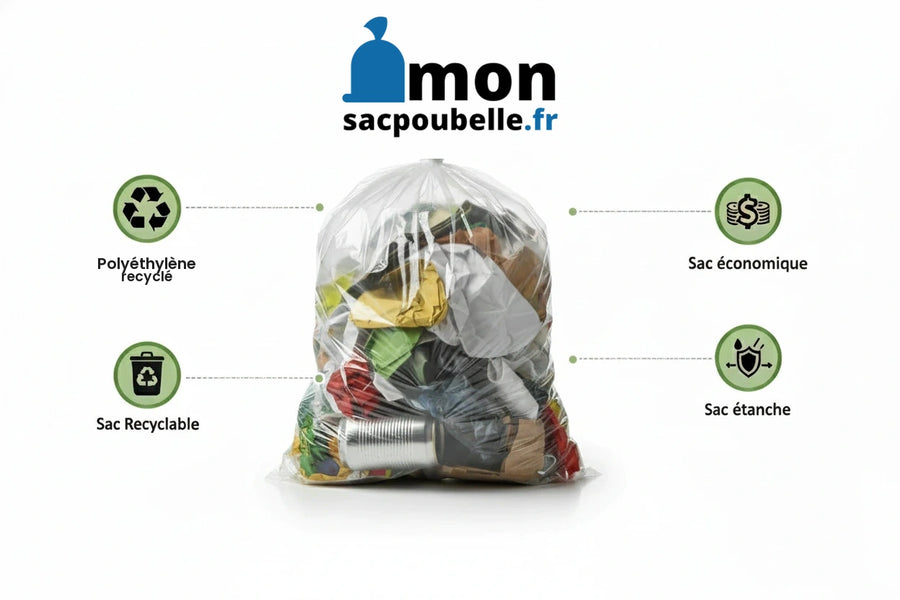 Sac poubelle - 30L - Transparent - 500 sacs - 12µ
