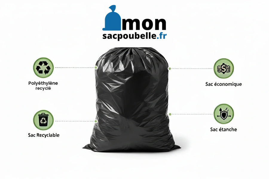 Sac poubelle à lien coulissant - 50L - Noir - 250 sacs - 28µ