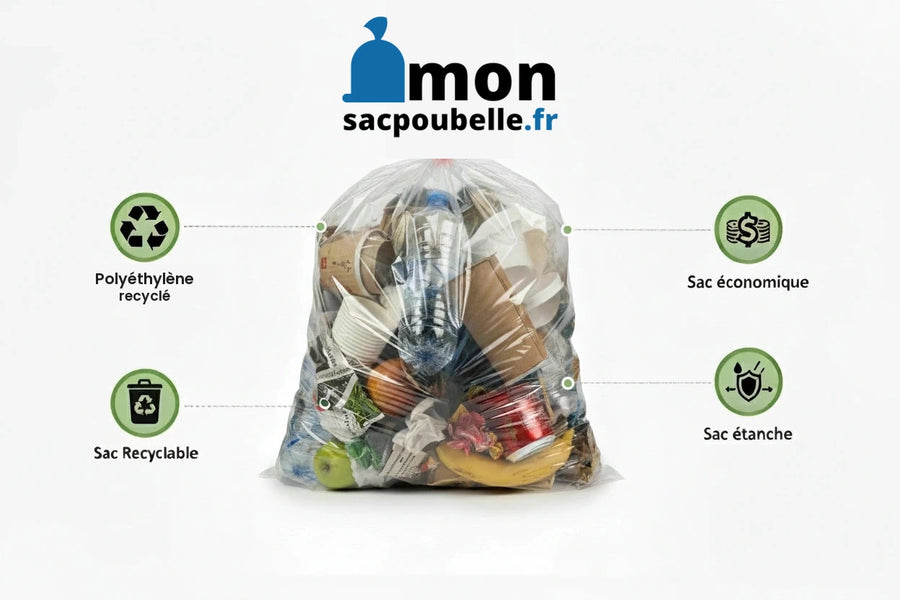 Sac poubelle - 50L - Transparent - 500 sacs - 14µ