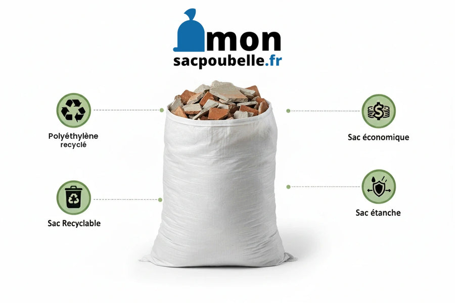 Sac résistant pour gravats - 64L - Blanc - 100 sacs - 67µ